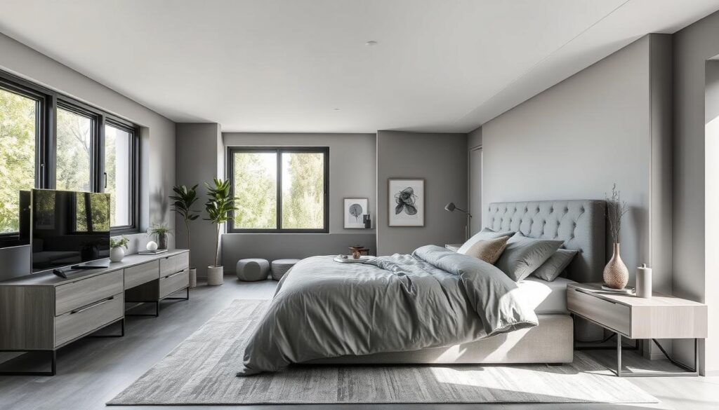 modern gray bedroom